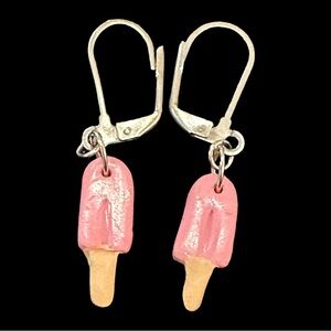 Vintage Popsicle Ice Cream Dangle Earrings Lever Back Pink Brown